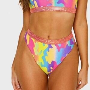 NWT Dippin Daisys USA Ultra Swim Bikini Bottom Electric Rave Camo Size Small
